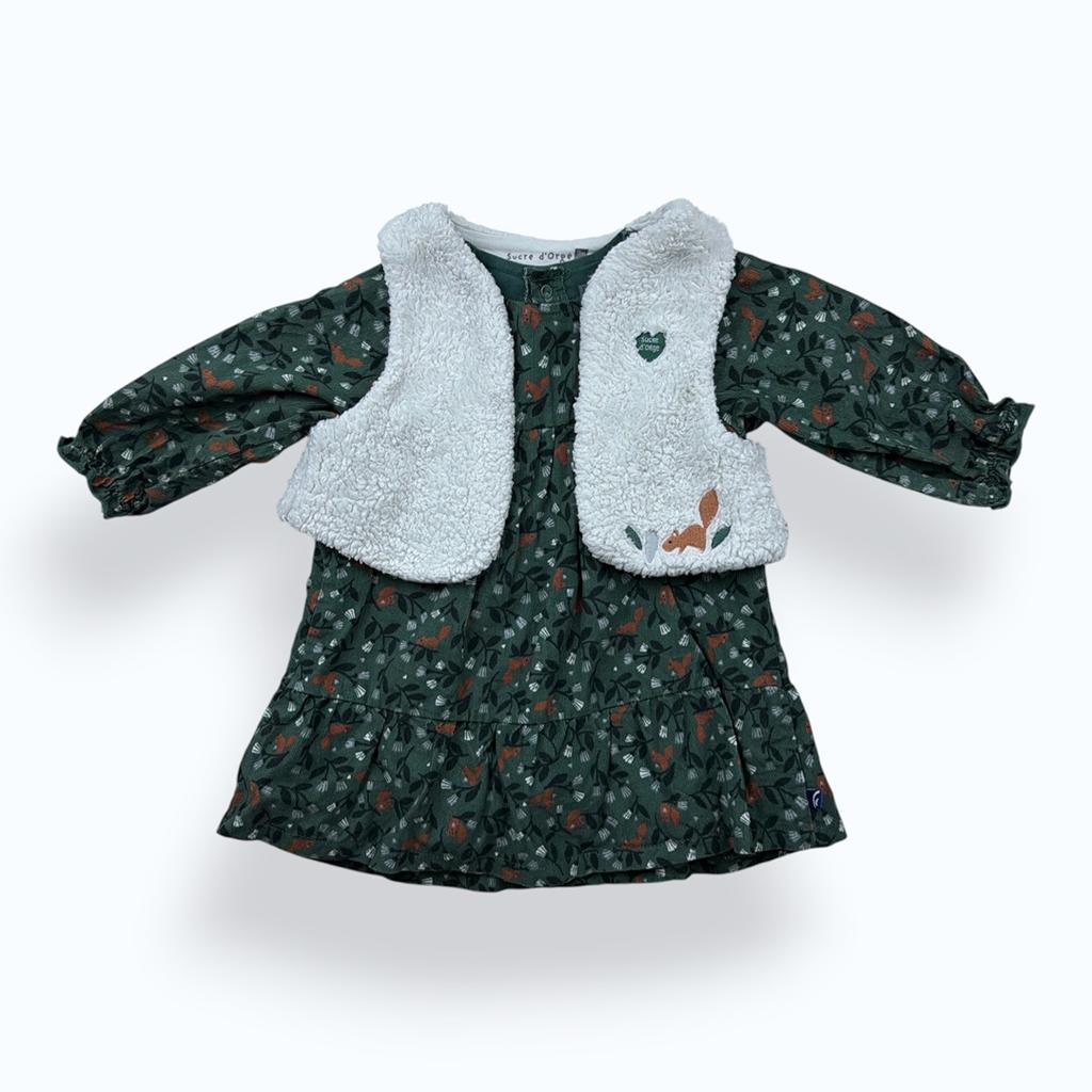 Ensemble Robe + gilet Sucre D'orge - 9 Mois - Vert Et Blanc