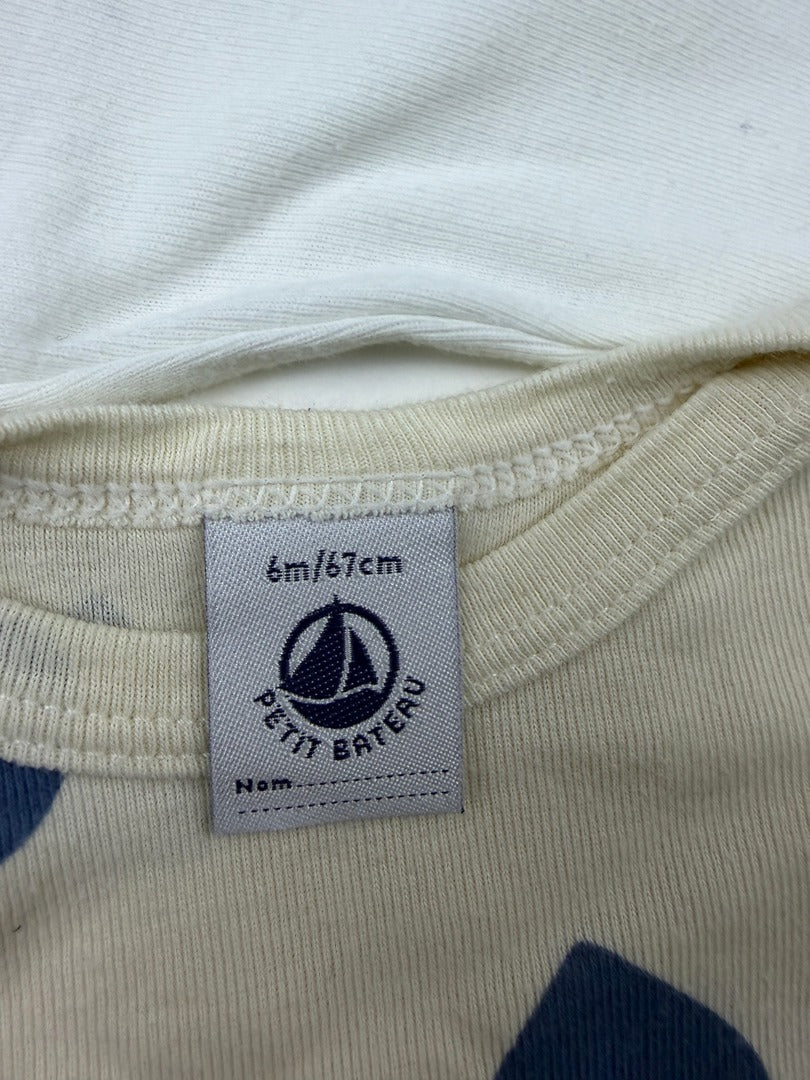 Body Petit Bateau - 6 mois - Crème et bleu- État : Excellent