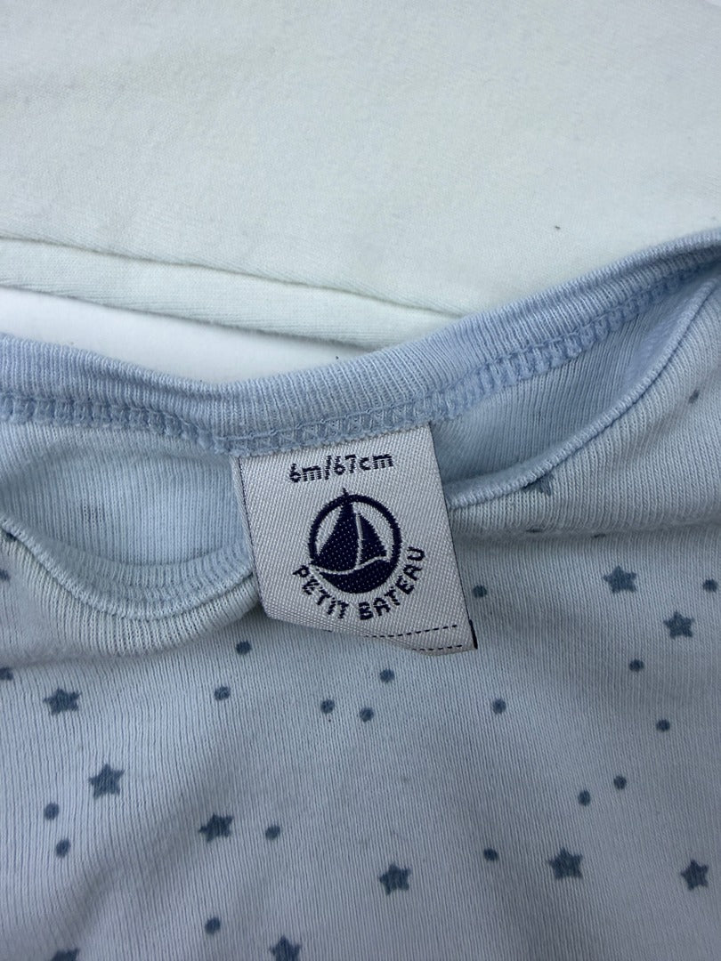 Body Petit Bateau - 6 Mois - Blanc et bleu - État : Excellent