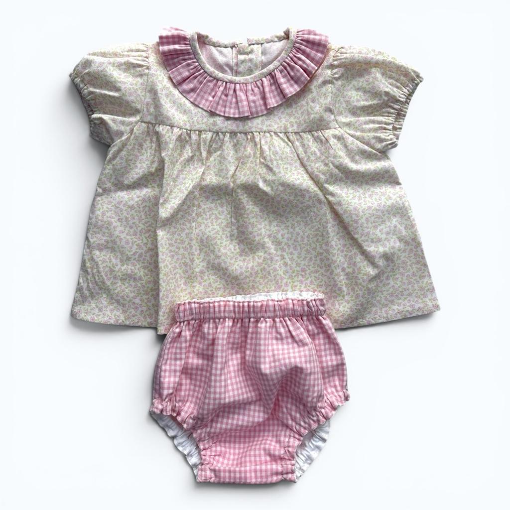 Ensemble bébé fille cousu main - 3-6 mois - Rose - État : Excellent