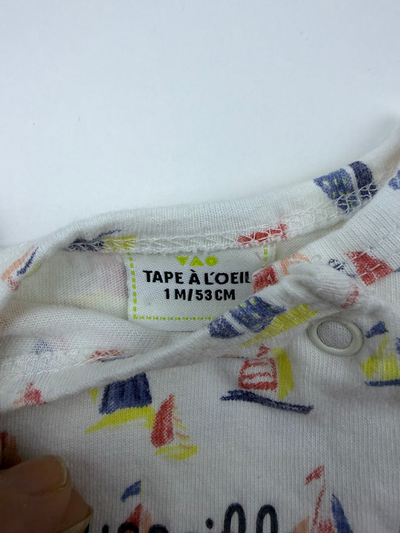 Grenouillère Tape À L'œil - 1 Mois - Blanc - État : Très Bon