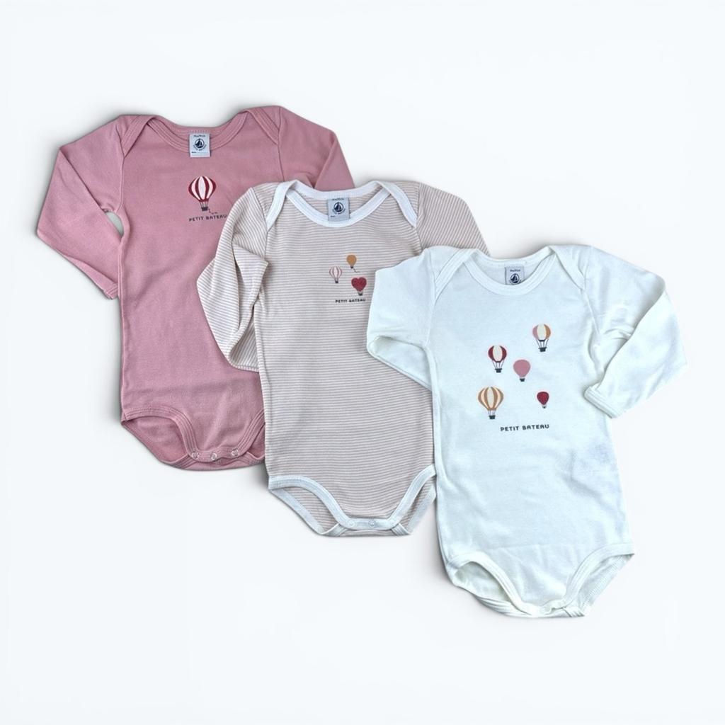 Lot de 3 Bodies Petit Bateau - 18 Mois - Rose/blanc - État : Excellent