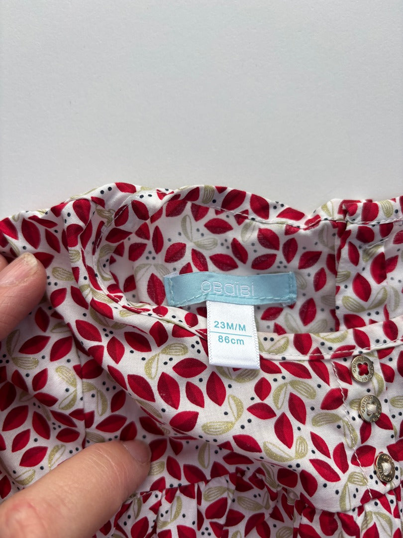 Blouse Obaïbi - 18-24 mois / 86cm - Rouge - État : Excellent