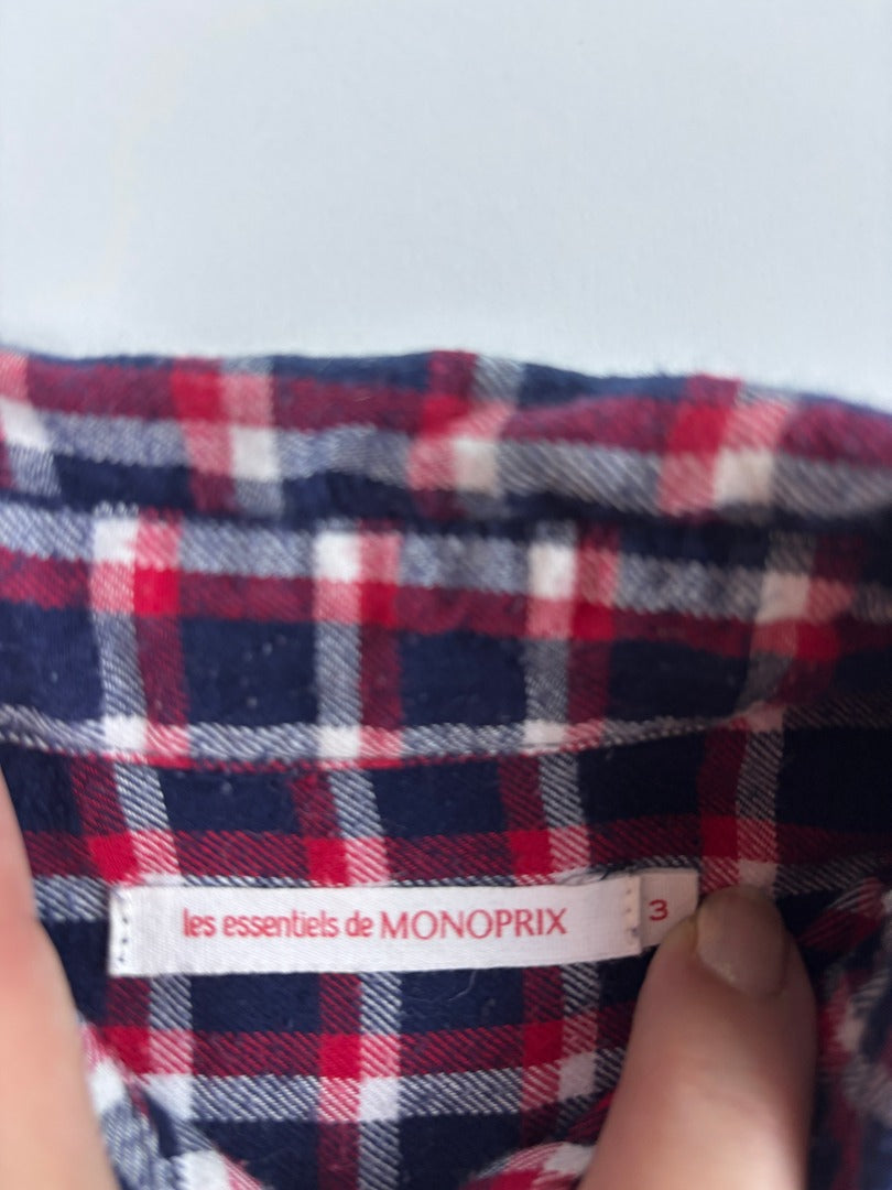 Chemise à carreaux Monoprix - 3 ans - Bleu - État : Excellent