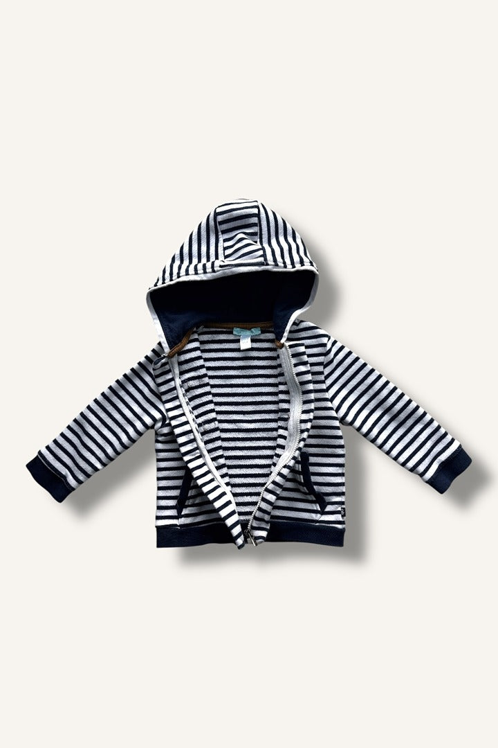 Gilet Zippé Obaïbi - 18 Mois - Marine Et Blanc - État : Excellent