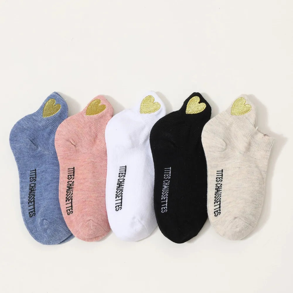 Lot de 5 Chaussettes Languette Coeur Doré
