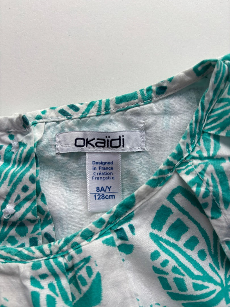 Robe Courte Okaïdi - 8 Ans - Blanc Et Vert - État : Excellent