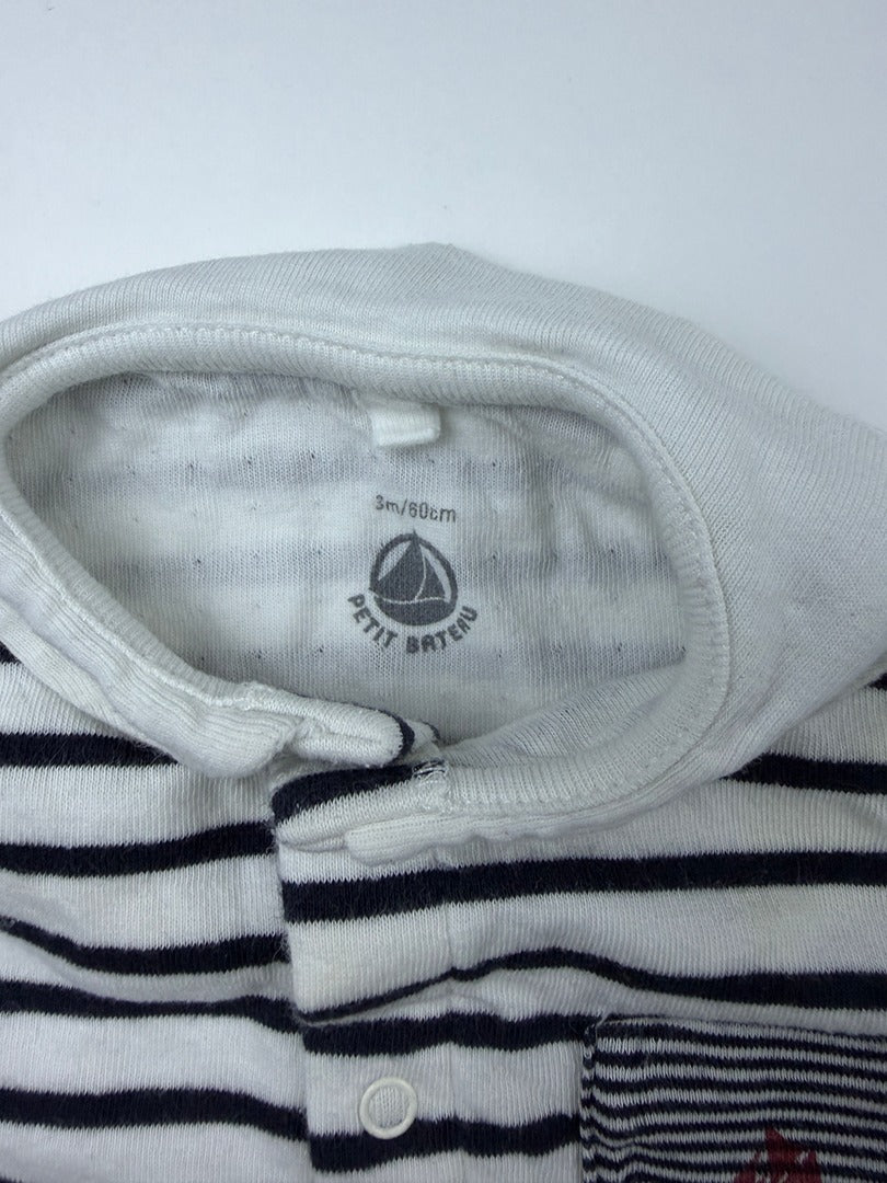 Combinaison Petit Bateau - 3 Mois / 60 Cm - Blanc Et Marine - État : Excellent