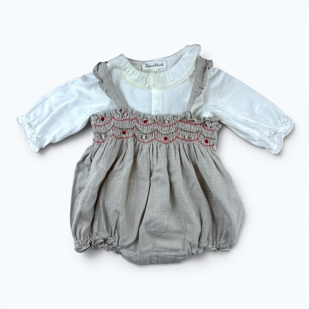 Ensemble barboteuse et body Tartine Et Chocolat - 3 Mois - beige/rouge - État : Excellent