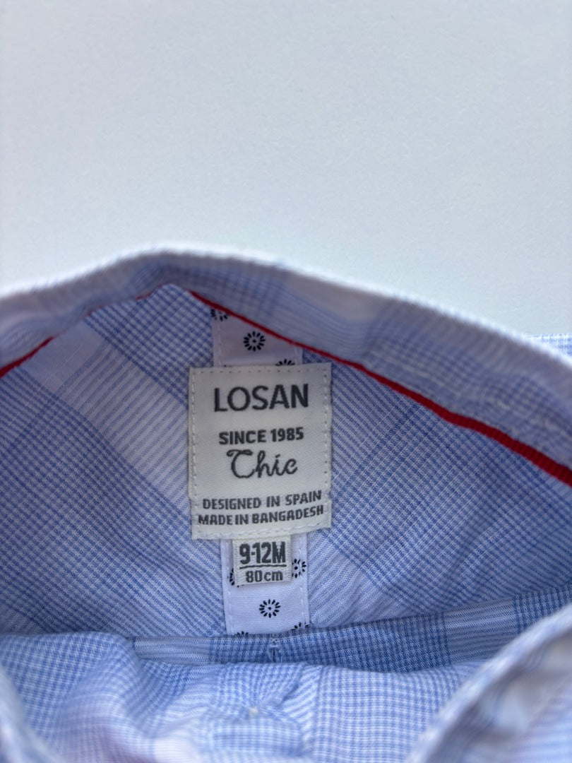 Chemise Manches Courtes Losan - 9-12 Mois - Bleu - État : Excellent