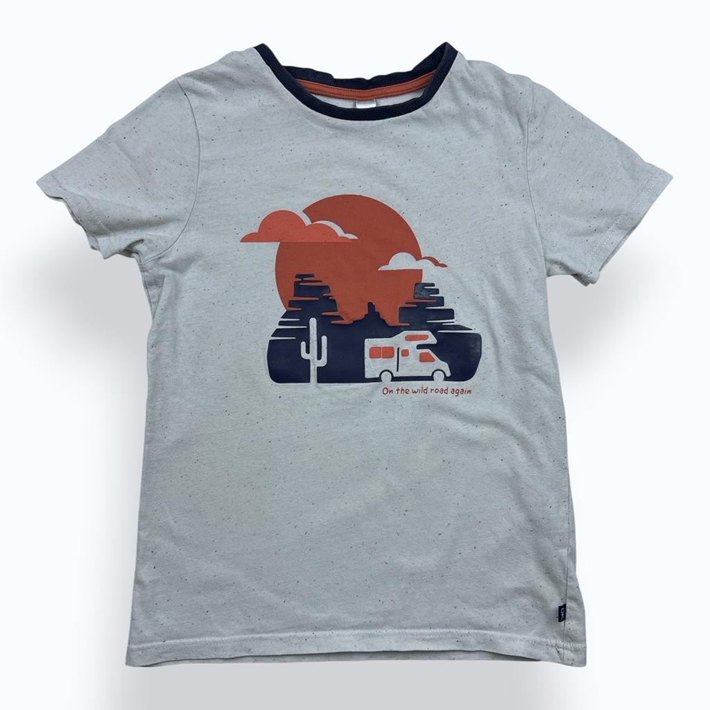 T-shirt Okaïdi - 8 Ans / 128 cm - Beige / Marine - État : Excellent