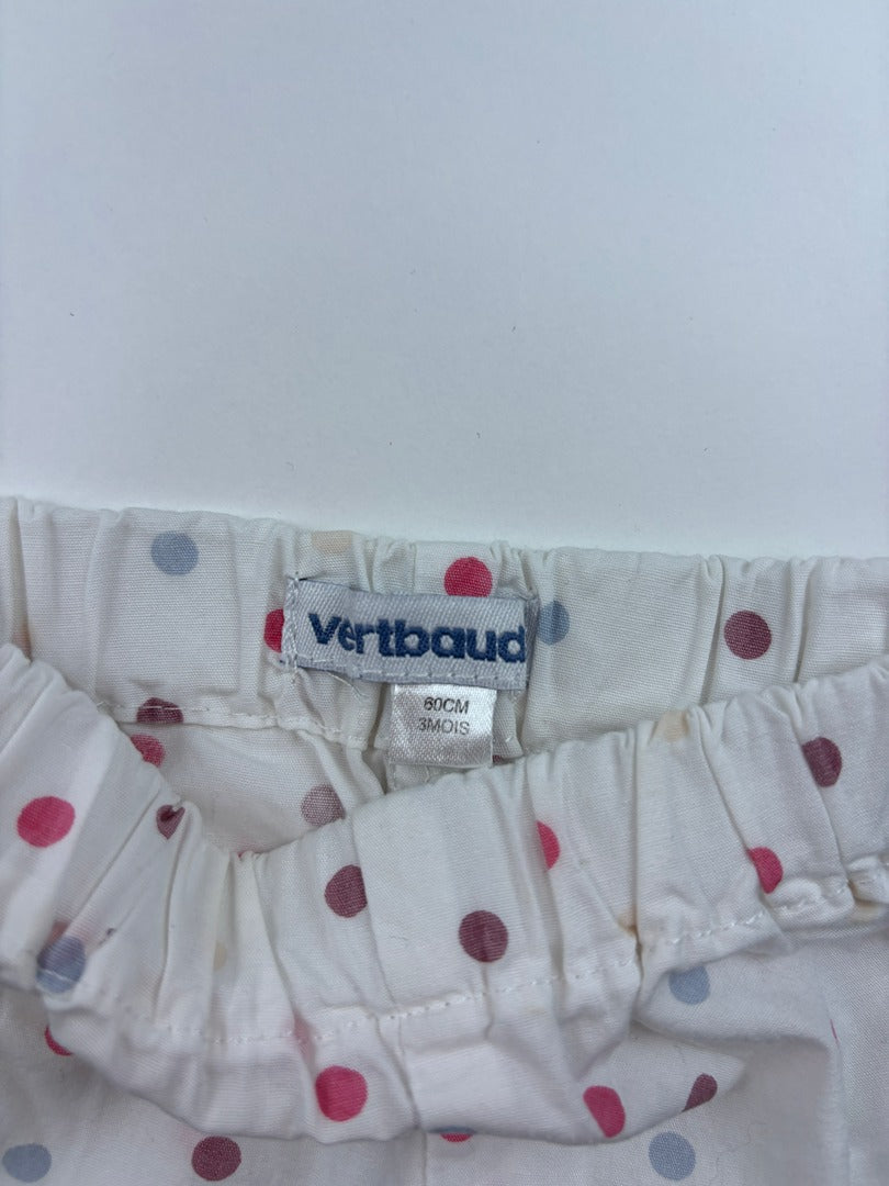 Short Vertbaudet - 3 Mois - Blanc Et Fuchsia - État : Excellent