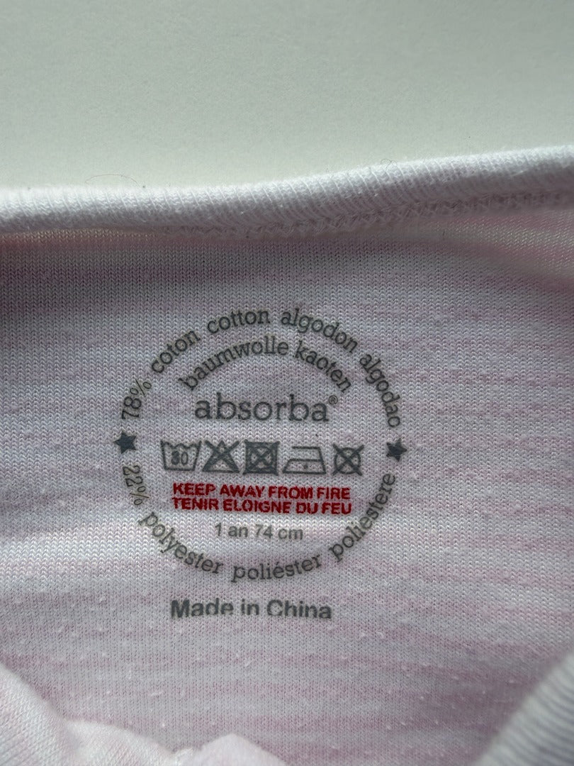 Grenouillère Absorba - 12 mois - 74 cm - Rose - État : Excellent