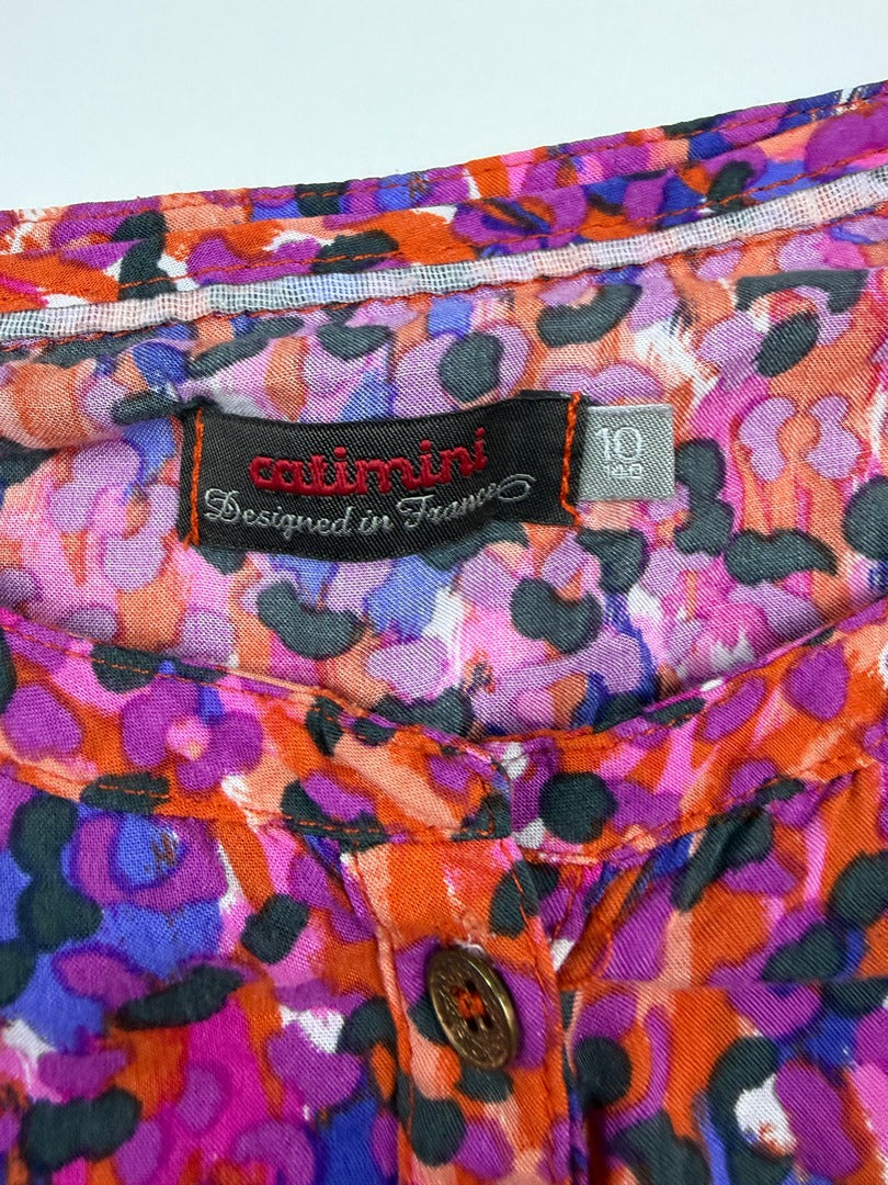 Robe Courte Catimini - 10 Ans - Orange Et Fuchsia - État : Excellent