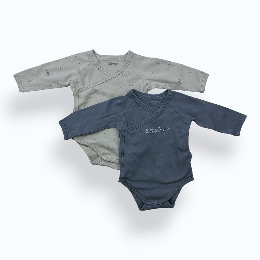 2 bodies vertbaudet - 6 mois - beige et gris - État : Très bon
