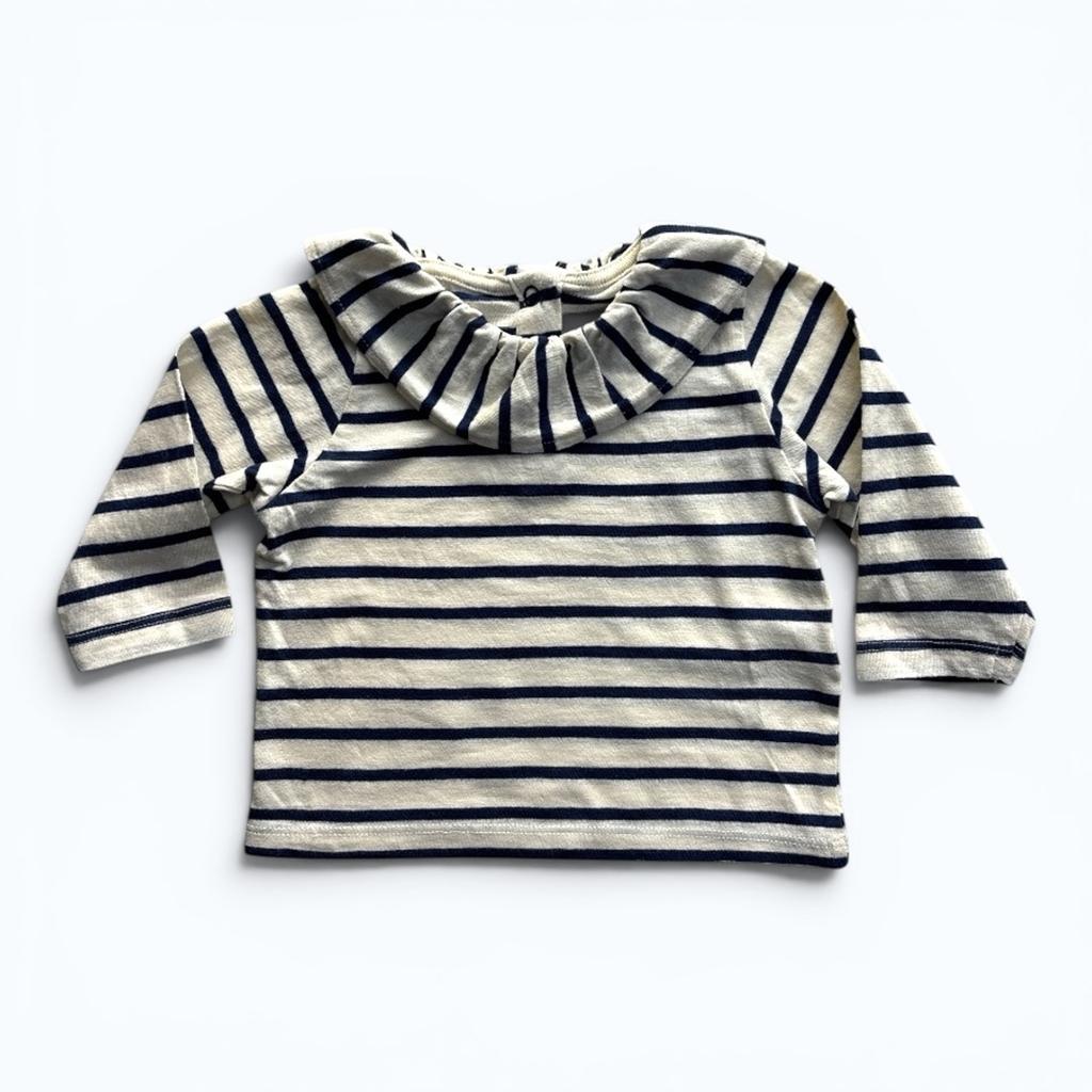 T-shirt manches longues Petit Bateau - 6 mois - Bleu marine - État : Excellent