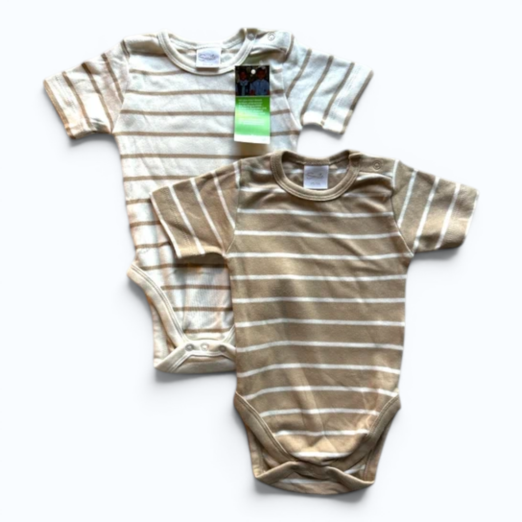 Lot 2 bodies manches courtes Blanc et Beige 1 mois