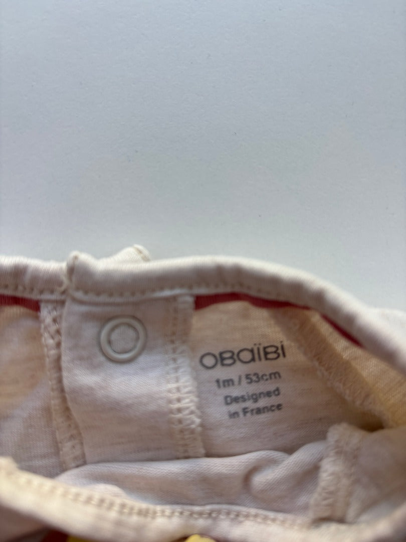 Grenouillère Obaïbi - 1 Mois - Beige Et Rose - État : Excellent