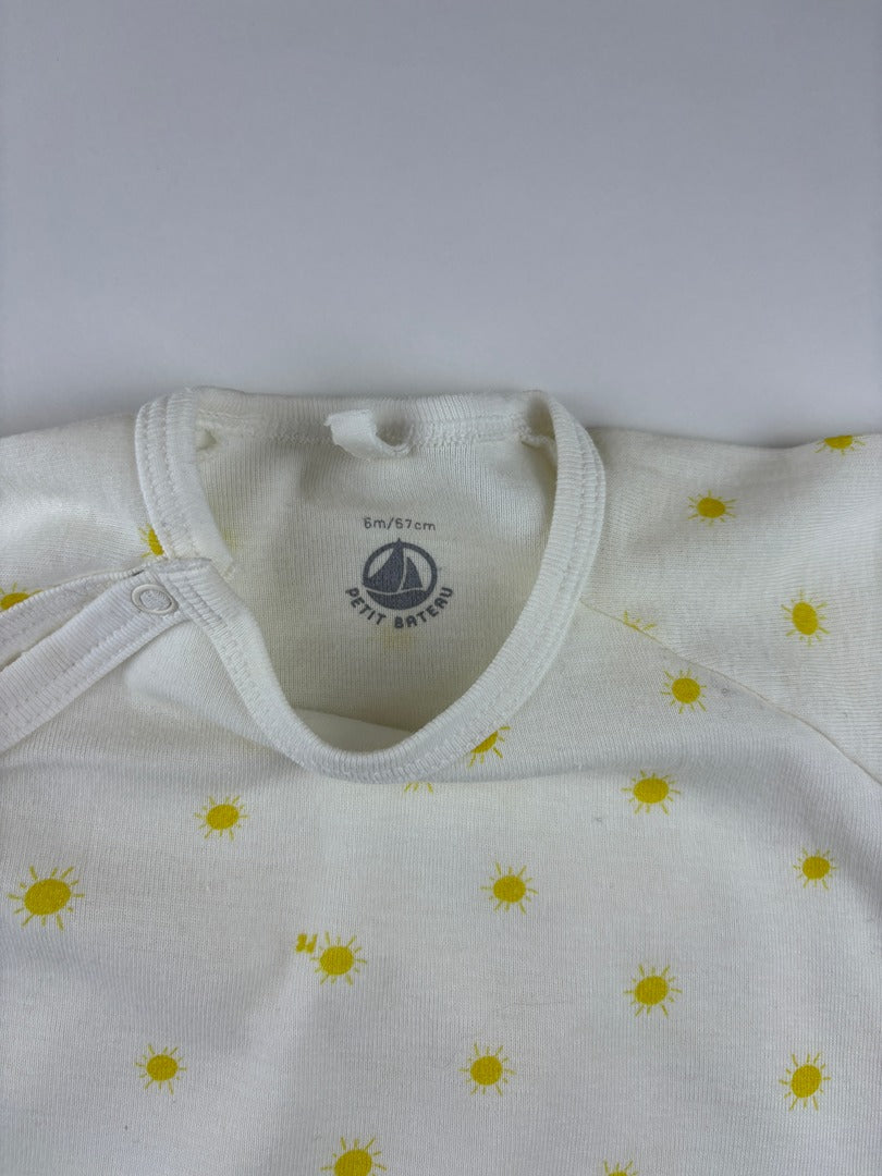 Pyjama Petit Bateau - 6 Mois - Blanc Et Jaune - État : Excellent