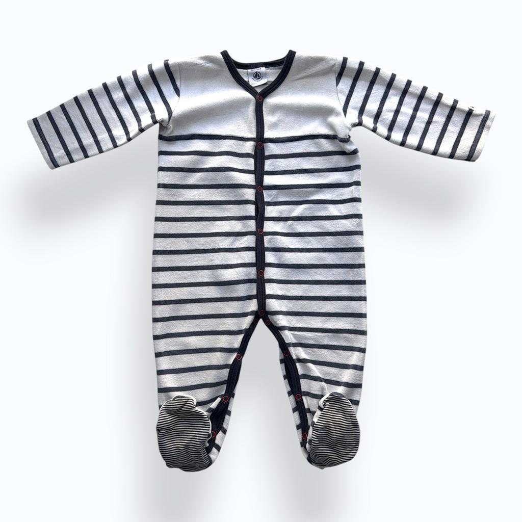 Grenouillère Petit Bateau - 12 Mois / 74 Cm - Blanc Et Marine - État : Excellent
