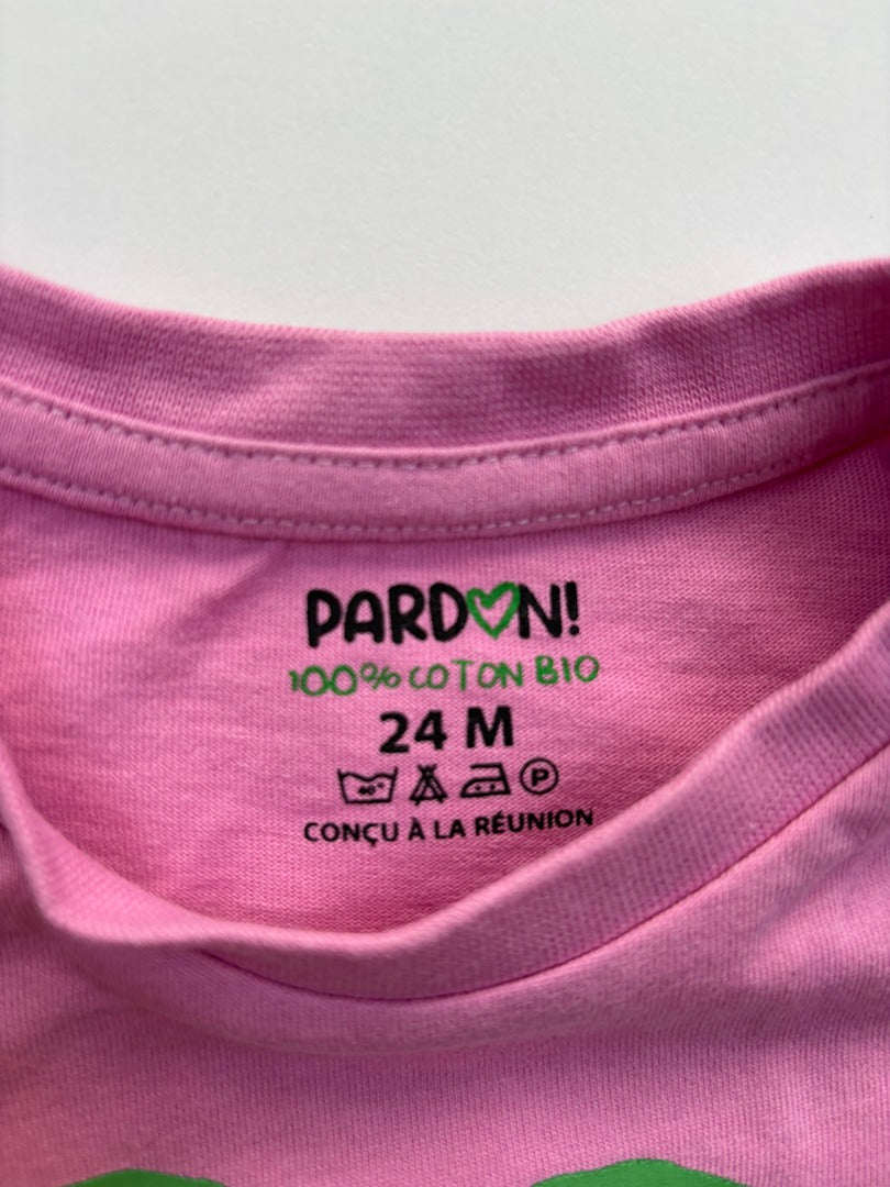 T-shirt Pardon - 24 Mois - Rose - État : Excellent