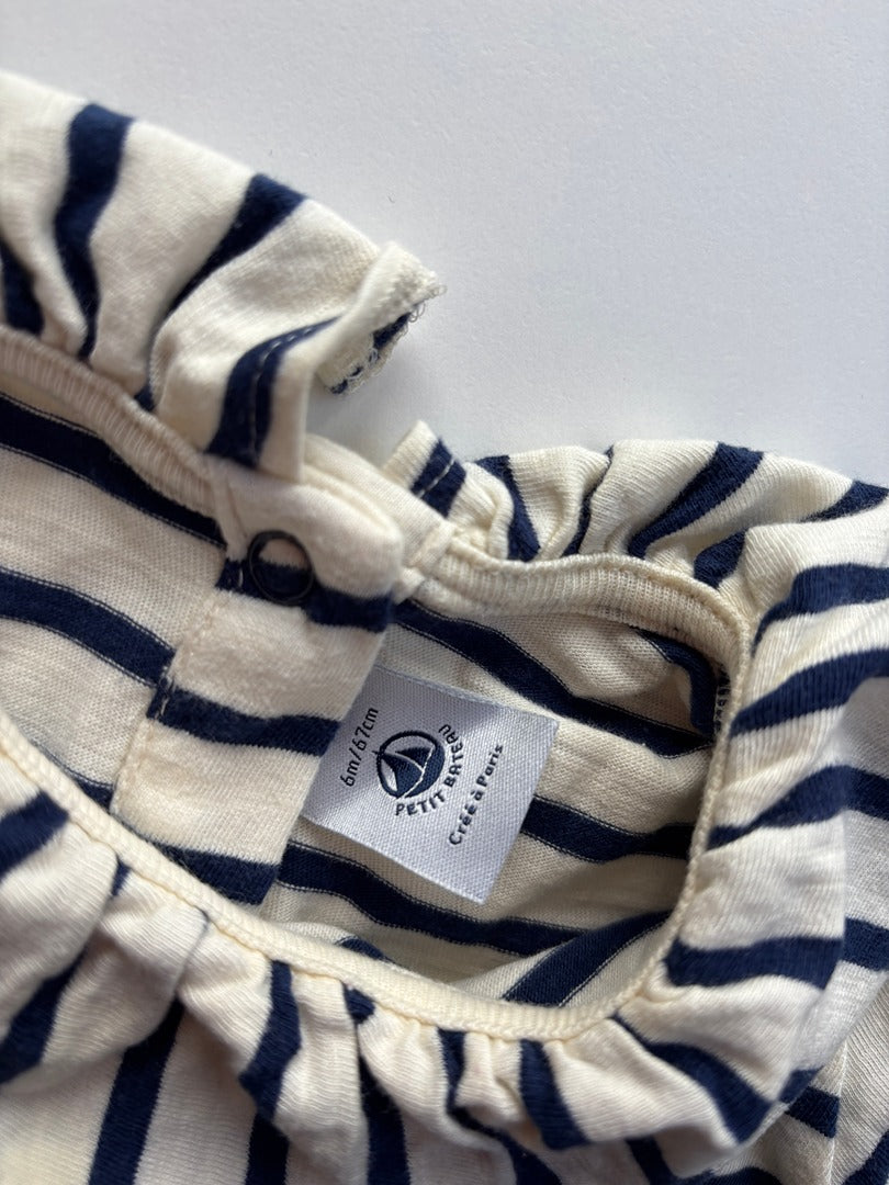 T-shirt manches longues Petit Bateau - 6 mois - Bleu marine - État : Excellent