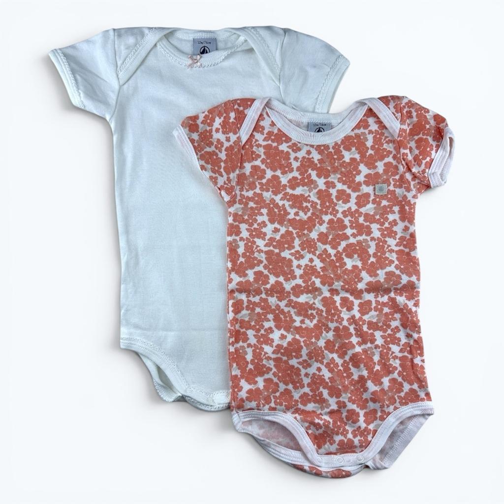 Bodies Petit Bateau - 12 Mois - Blanc Et Corail - État : Excellent