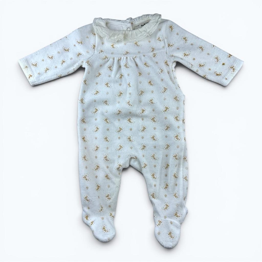 Pyjama Une Pièce Cyrillus - 3 Mois - Blanc Et Doré - État : Excellent