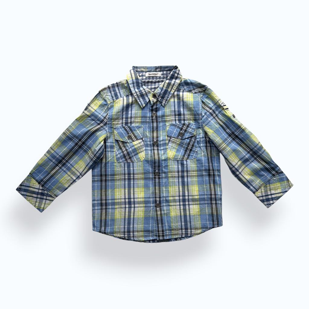 Chemise 3 Pommes - 4 Ans - Bleu/vert - État : Excellent