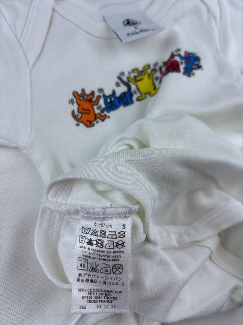 Lot de 2 bodys manches courtes Petit Bateau Haring - 6 mois - Blanc - État : Excellent