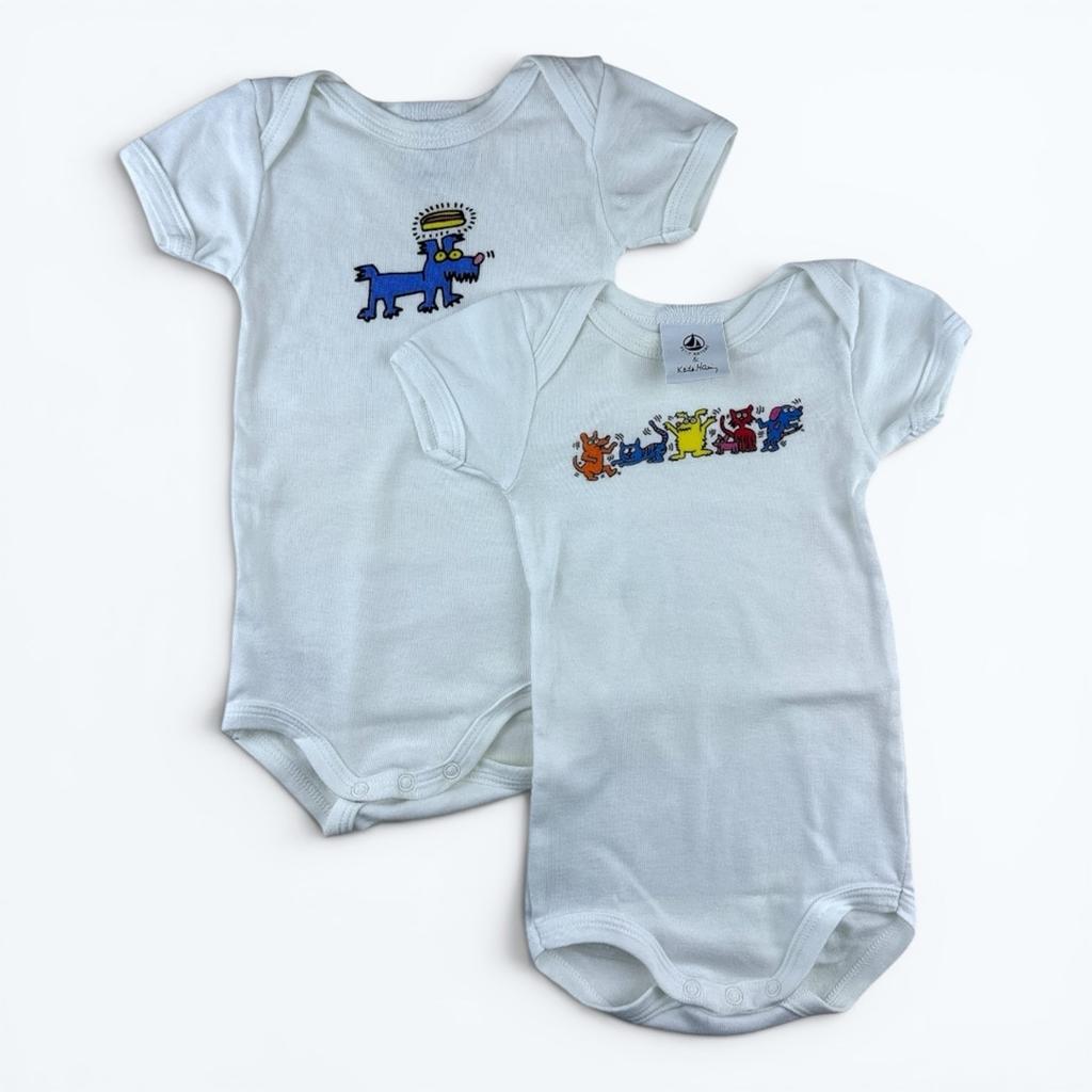 Lot de 2 bodys manches courtes Petit Bateau Haring - 6 mois - Blanc - État : Excellent