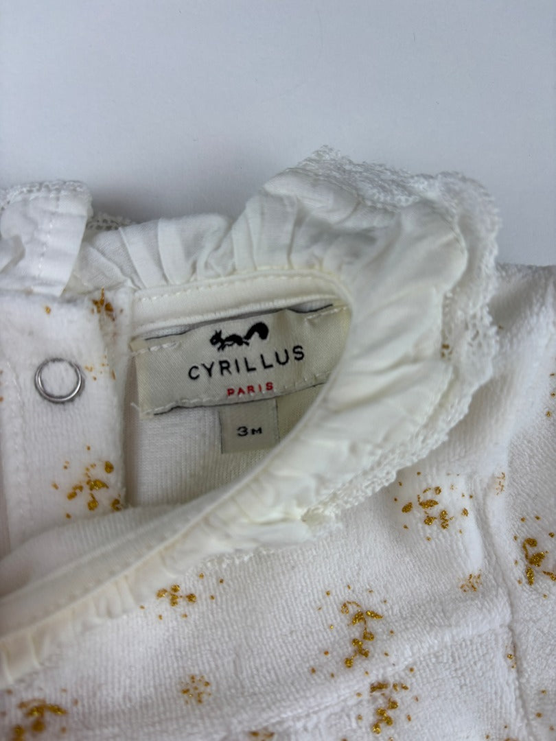 Pyjama Une Pièce Cyrillus - 3 Mois - Blanc Et Doré - État : Excellent