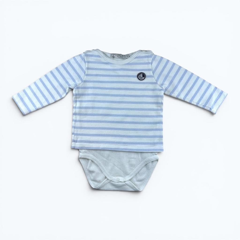 Body T-shirt Petit Bateau - 18 mois - Bleu clair - État : Excellent
