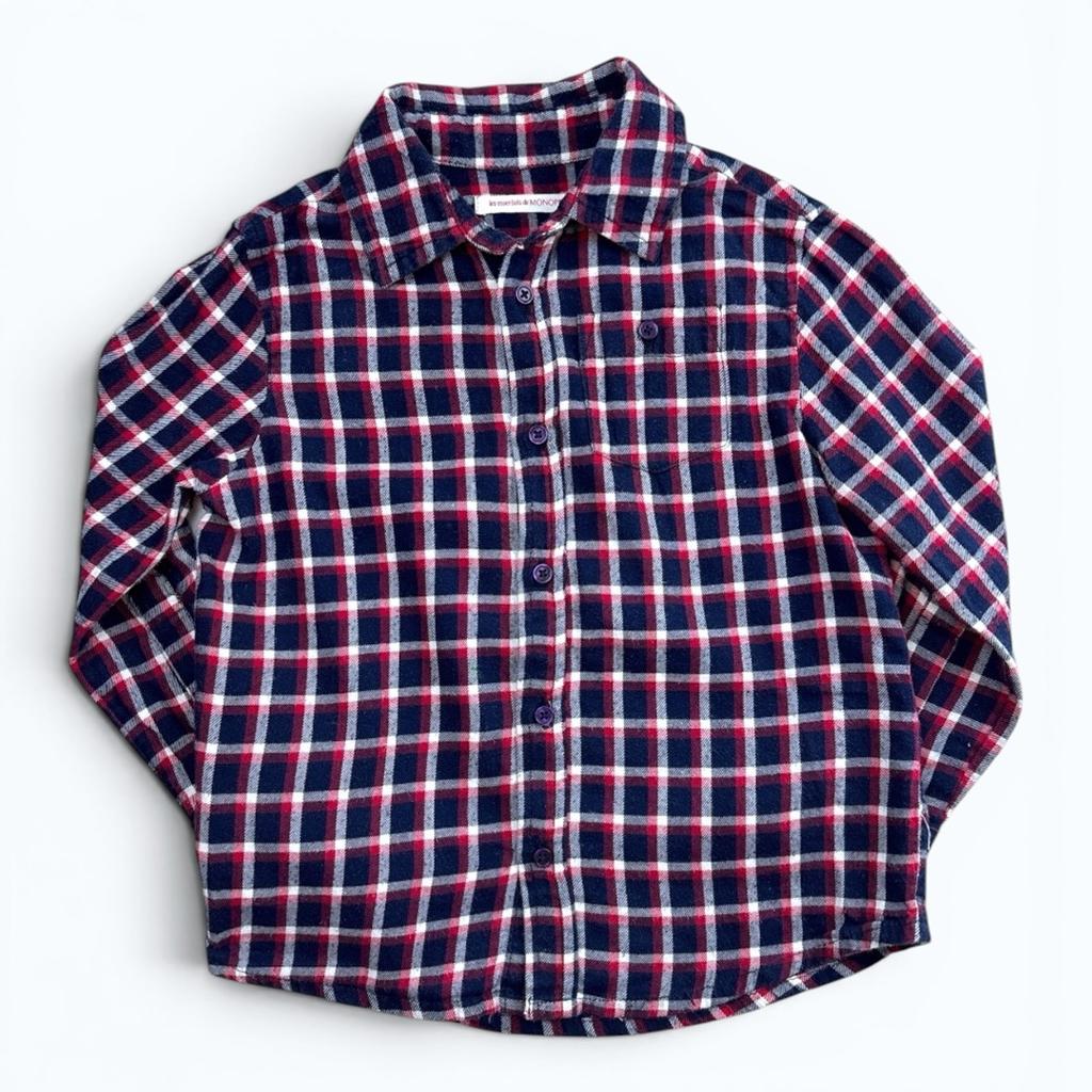 Chemise à carreaux Monoprix - 3 ans - Bleu - État : Excellent