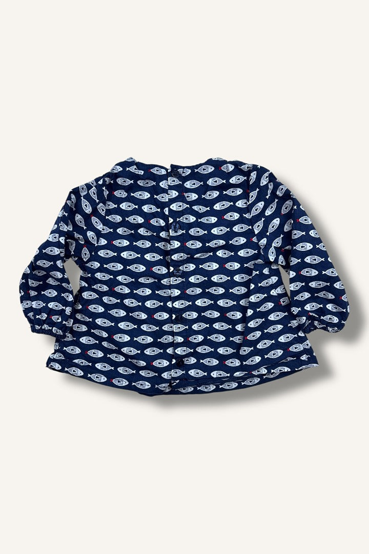 Blouse Obaïbi - 9 mois - Marine - État : Excellent