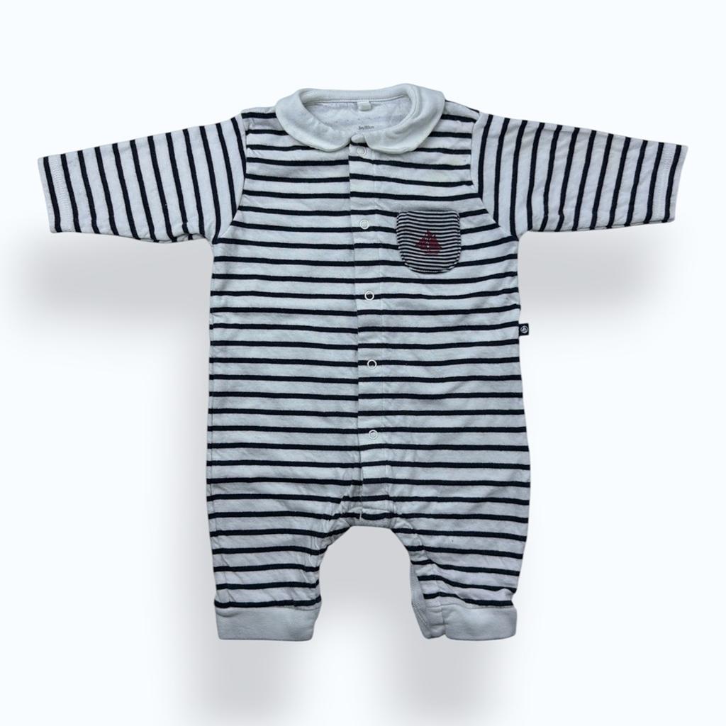 Combinaison Petit Bateau - 3 Mois / 60 Cm - Blanc Et Marine - État : Excellent